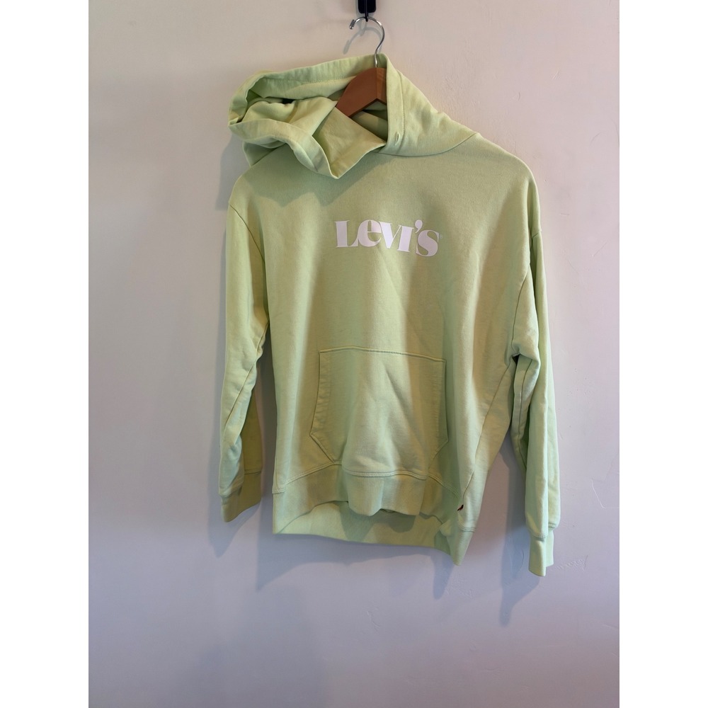 Levis Womens Lime Green Graphic Logo Pullover Hoodie Sweatshirt Size S